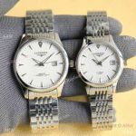 Copy Longines Master Quartz Watches All Stainless Steel White Dial